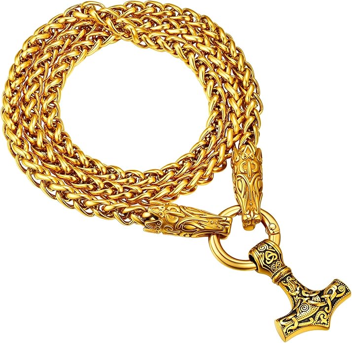PROSTEEL Norse Viking Jewelry for Men Women, Vintage Thor Hammer/Thor Axe/Raven/Odin Necklace, 316L Stainless Steel Pendant Chain, Come with Box