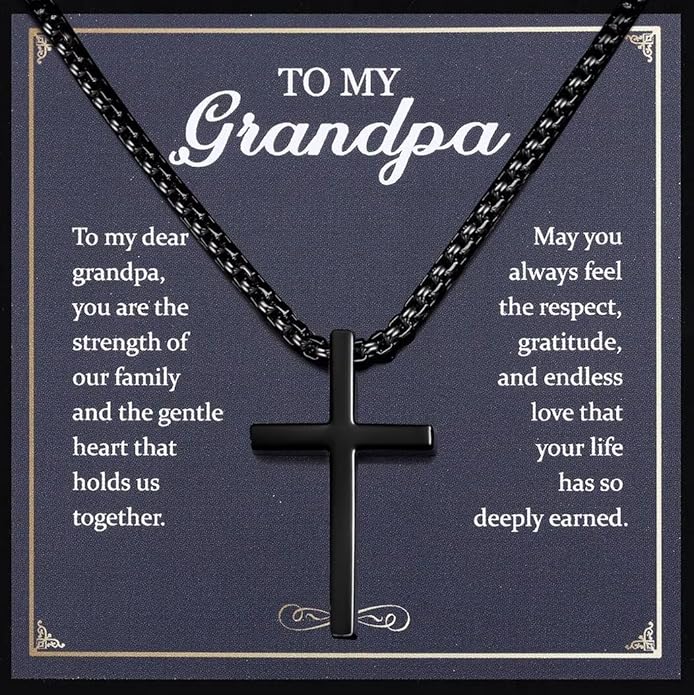 TEN MIRO Silver/Black Cross Necklace for Men Boy Stainless Steel Cross Pendant Necklace for Men Christian Religious Jewelry with Box & Card Birthday Anniversary Christmas Father's Day Gifts for Him
