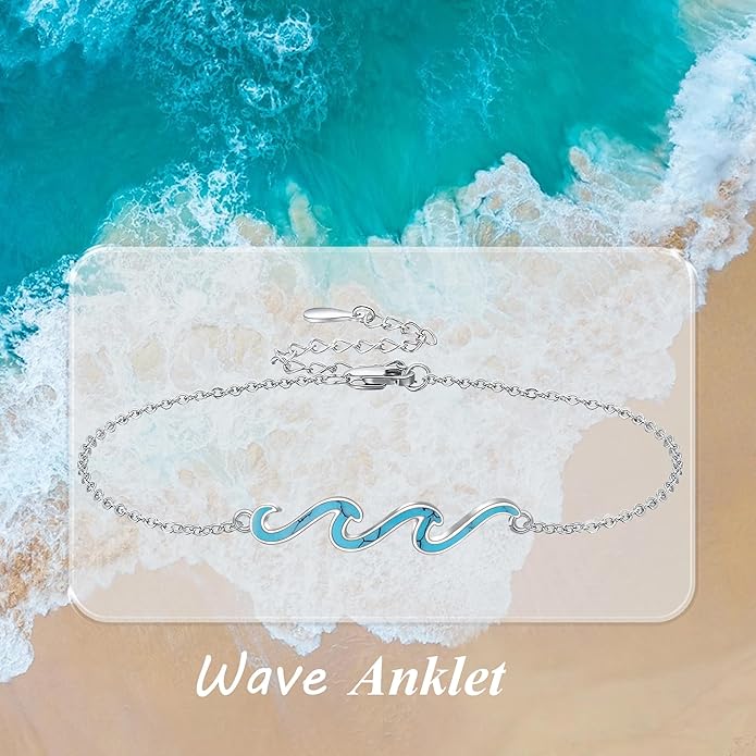 YFN Wave Anklet 925 Sterling Silver Ocean Wave Anklet Beach Jewelry for Women Gifts