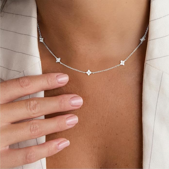 M MOOHAM Gold Clover Heart Pearl Butterfly Star flower Choker Necklace for Women - Dainty 14K Gold Plated Cubic Zirconia Cute Station Necklaces for Women Trendy Prom Jewelry Gifts