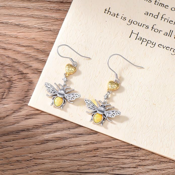 Diamond Butterfly/Dragonfly/Bee Earrings for Women 925 Sterling Silver Opal Dangle Drop Earrings Jewelry Gift for Mother Wife