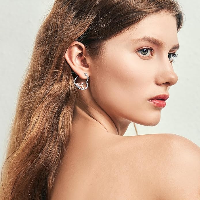 YFN Animal Earrings Sterling Silver Animal Heart Hoop Dangle Earrings Cute Jewelry Gifts for Women