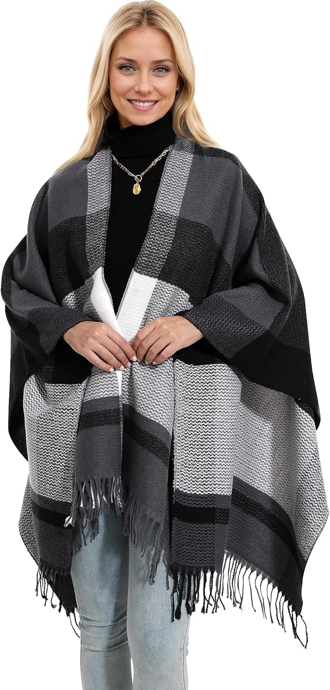 HOLDINA Women's Winter Shawl Wrap for Women–Warm Ponchos with Tassels,Christmas Gift for Mom & Older Women