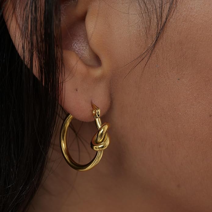 Hoop Earrings for Women 14K Gold Plated/Silver Hoops Simple Knot Huggie Small Hoop Earrings Set Trendy Hoops Everyday Wear Earrings for Women Jewelry