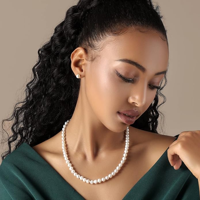 Freshwater Cultured Pearl Necklace, Real Pearl Necklace with Silver Chain and Clasp, Jewelry for Brides Wedding Gifts for Women Her Wife Sister