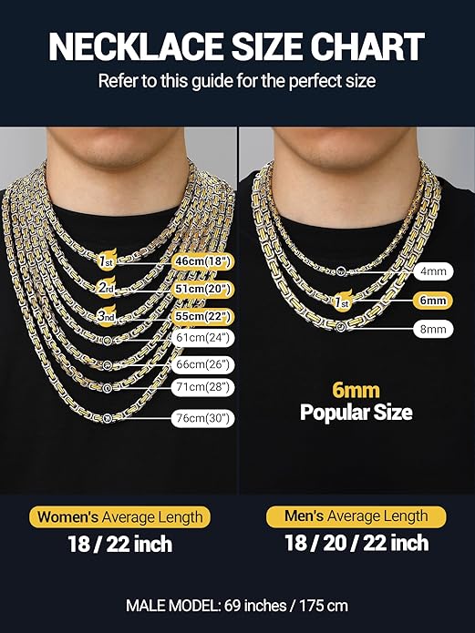 PROSTEEL 4MM/6MM/8MM Stainless Steel Necklace for Men Women, Stylish and Cool, Byzantine Chain Black Gold Silver Tone, 18-30 Inches, Come Gift Box