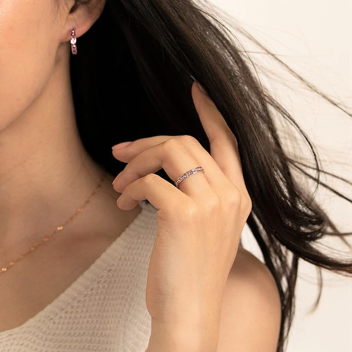 Muses Art Design Birthstone Eternity Band Ring (Channel Set/Full Round), Stackable Fashion Ring with Crystal Birthstone