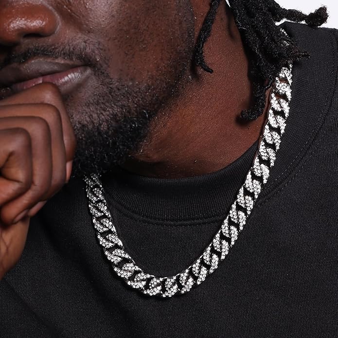 Saintda Cuban Link Chain and Bracelet Set for Men Women Iced Out Diamond Gift for Boys Hip Hop Rapper Jewelry