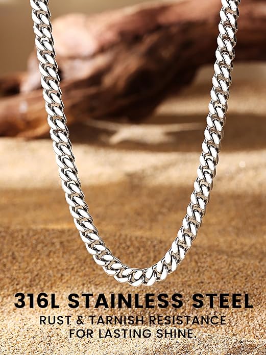 Bestyle Thick Stainless Steel Mens Cuban Link Chain, Black/Gold Chain for Men, No Tarnish & Durable Men Chain Necklace, 5/7/9/12mm Wide, 18"-30" Long, Gift Package