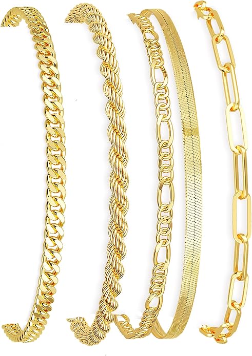 DEARMAY 14K Gold Plated Bracelets for Women, Jewelry Sets Cute Tennis Beaded Bracelets Cuban Link Paperclip Chain Dainty Bracelet Pack Gifts
