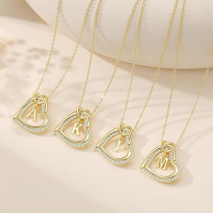Turandoss Heart Initial Necklaces for Women - Dainty 14K Gold Plated Cubic Zirconia Heart Initial Necklaces Letter A-Z Pendant Necklace for Women Girls Jewelry Birthday Christmas Gifts