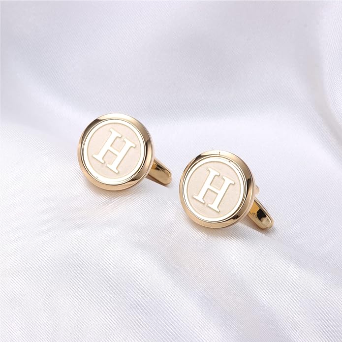 LOYALLOOK Initial Gold Cufflinks for Men Gold Cuff Links Personalized Copper CuffLinks Letter Cufflinks Gift for Groom Husband Father