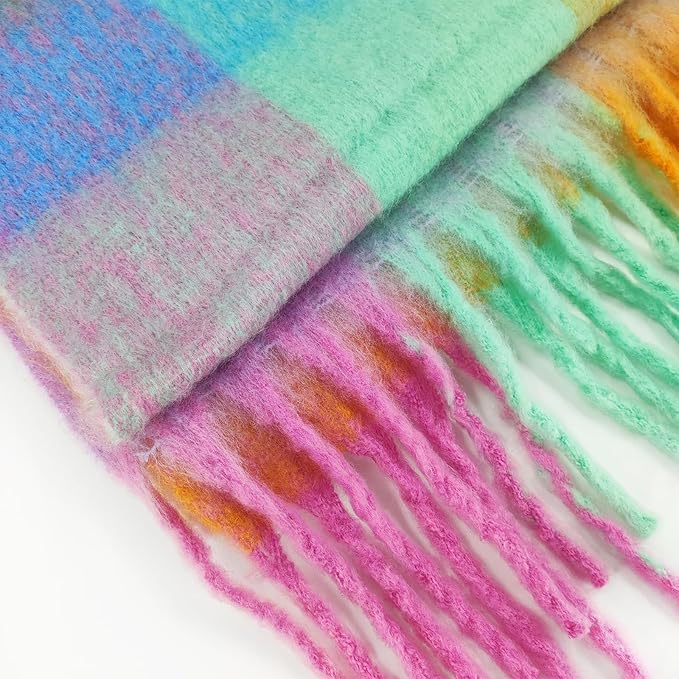 SHOHOKU Large Chunky Plaid Scarf Coloured Checked Oversized Scarf Tassel Soft Fall Winter Thick Warm Shawl Women