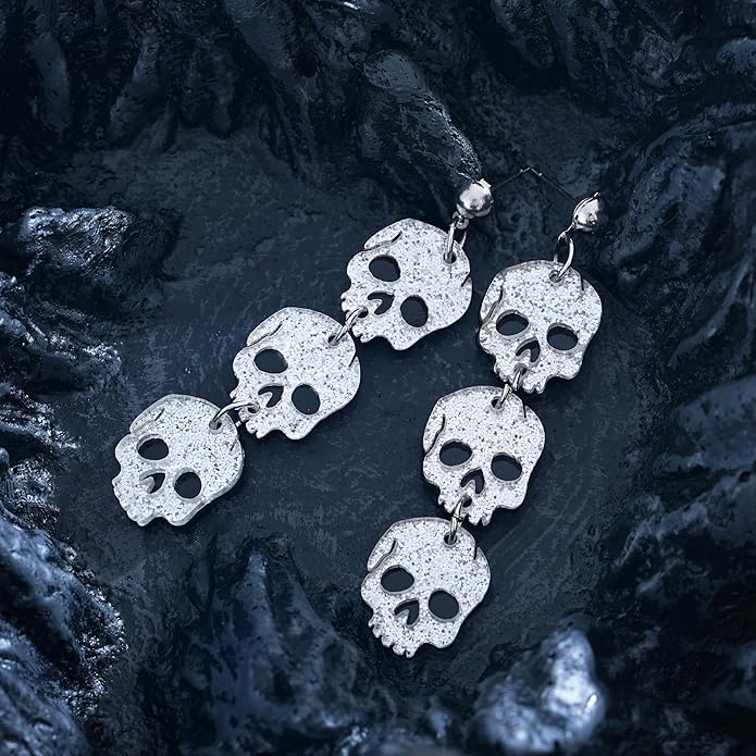 Halloween BOO Ghost Skull Earrings for Women, Gothic Dark Bat Dangle Earrings,Retro Acrylic Cute Lightweight Drop Dangle Earring Jewelry Gifts, Holiday Festive Cosplay Party Decorations Accessories