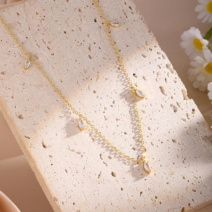 Cubic Zirconia Necklace, Dainty 14k Gold Plated Diamond Necklaces For Women Choker Necklace Simple Gold Plated CZ Jewelry Necklaces for Women Trendy Gifts