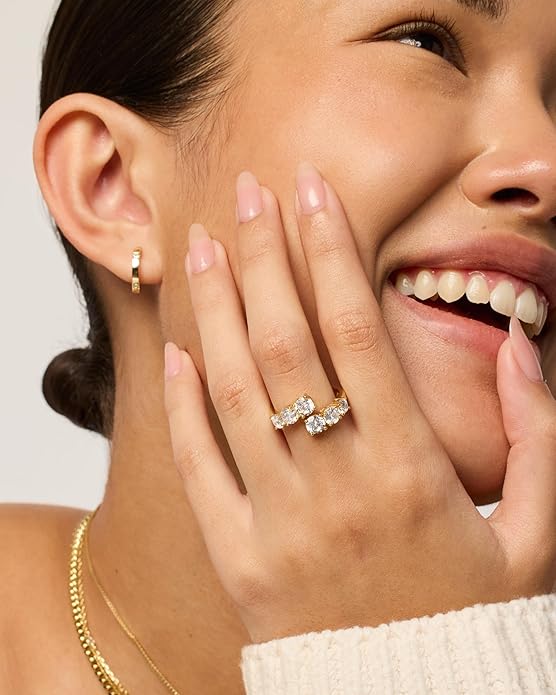 PAVOI 14K Gold Plated Cubic Zirconia Crossover Chunky Eternity Ring for Women | Open Twist Stackable Bands | CZ Statement Rings