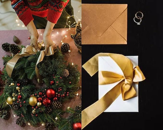 LEEQE Double Face Brown Satin Ribbon 2 inch X 25 Yards Polyester Brown Ribbon for Gift Wrapping Very Suitable for Weddings Party Invitation Decorations and More