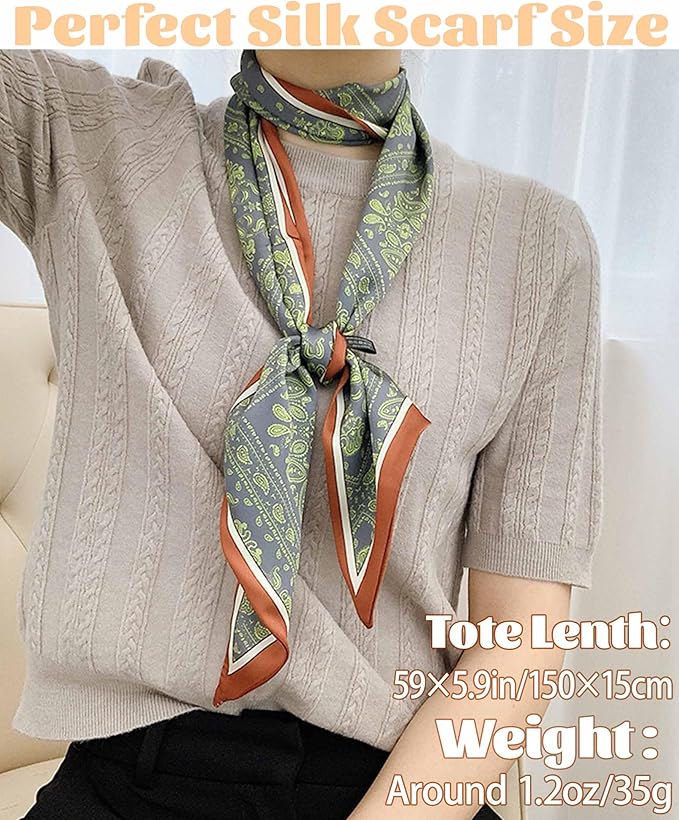 kcctoo 59" Mulberry Silk Like Head Scarf Women's Fashion Square Neck Satin Scarfs for Bag Hair Scarves Gift 59 * 5.9”