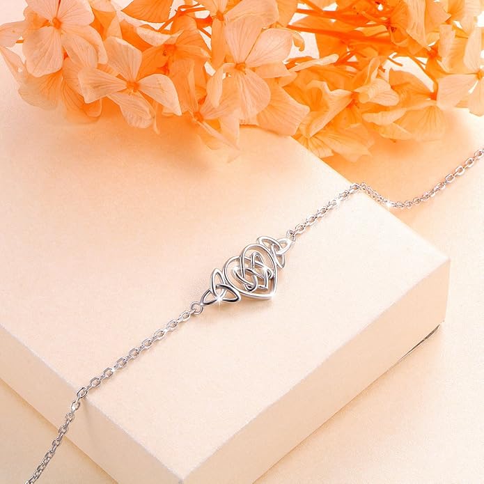 Anklet for Women S925 Sterling Silver Adjustable Foot Evil Eye Starfish Heart Bead Butterfly Celtic Knot Cross Multilayer Layered Ankle Bracelet Jewelry