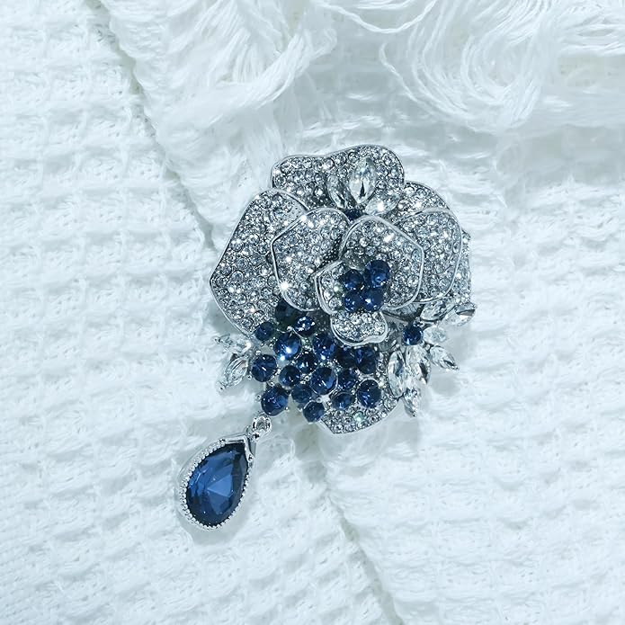 Vintage Botanical Flower Brooch for Women - An elegant crystal - inlaid metal pin accessory suitable for dresses, jackets, and scarves