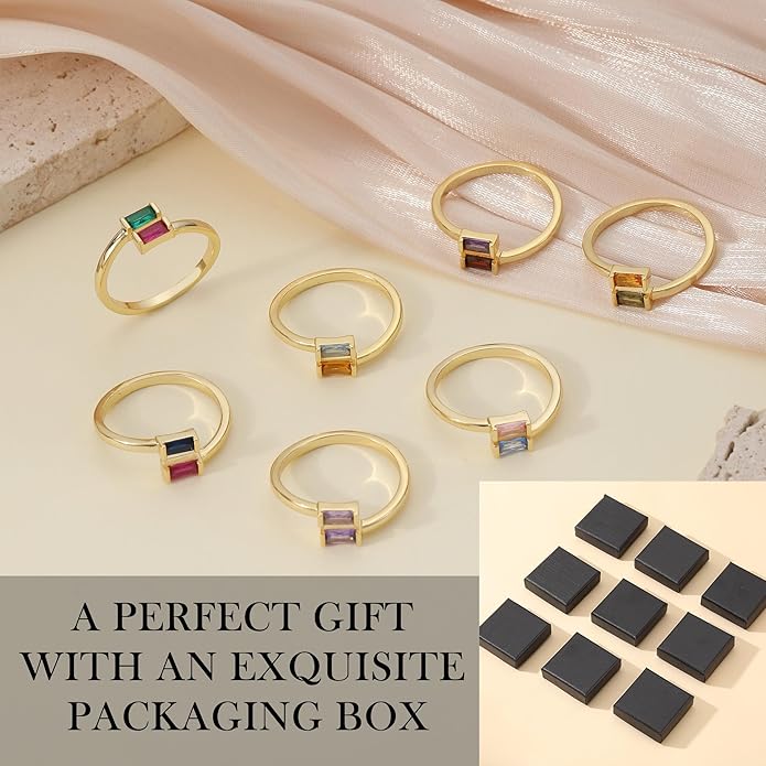 JSJOY Birthstone Rings for Women Dainty Emerald Blue Ring Birthday Gifts for Mom Her Gemstones CZ Ring for Teens Gold Rings That Don't Tarnish Adjustable Ring Jewelry Gifts
