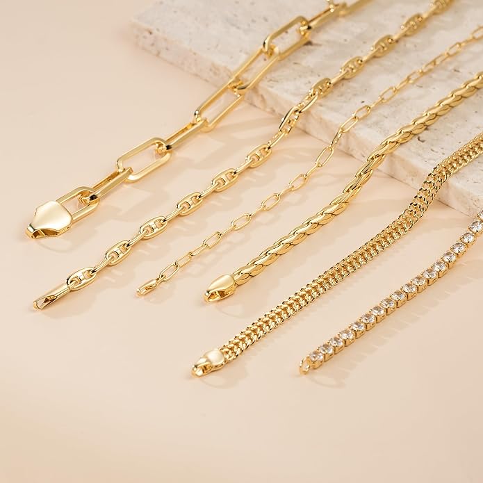 14K Gold Bracelets for Women Non Tarnish Gold Bracelets for Men Double Braided Chain Bracelet Delicate Gold Chain Bracelet Ideal Presents (6.5/7/7.5/8/9in)