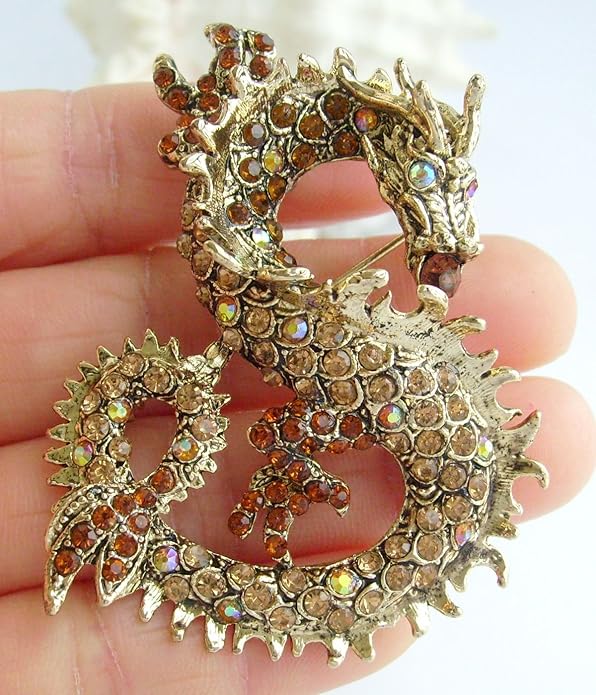 Art Style 2.36" Dragon Brooch Pin Pendant Austrian Crystal BZ2980