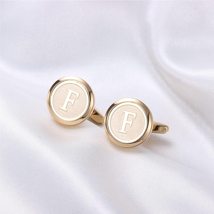 LOYALLOOK Initial Gold Cufflinks for Men Gold Cuff Links Personalized Copper CuffLinks Letter Cufflinks Gift for Groom Husband Father