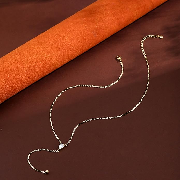 Lariat Gold Necklaces for Women Trendy Dainty Long Necklace 14k Gold Plated/Silver Layered Drop Beaded Chain Necklaces Y-shaped Pendant Necklace Simple Gold Jewelry Gifts