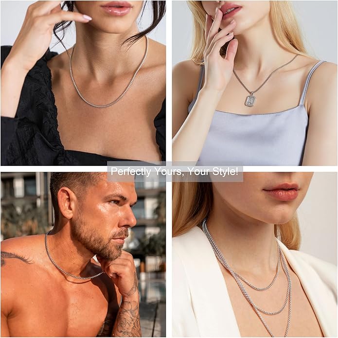 925 Sterling Silver Box Chain 2/3/4/5mm Necklace for Men Silver Link Chain for Women 16/18/20/22/24/26/30 Inches