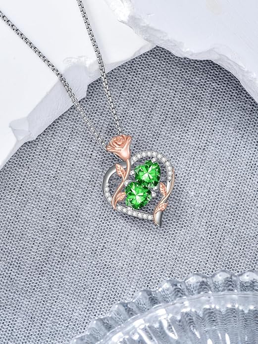 Christmas Gifts for Women Rose Heart Birthstone Pendant Necklace I Love You Forever Jewelry Valentine Mothers Day Birthday Gifts for Women Her Wife Girlfriend