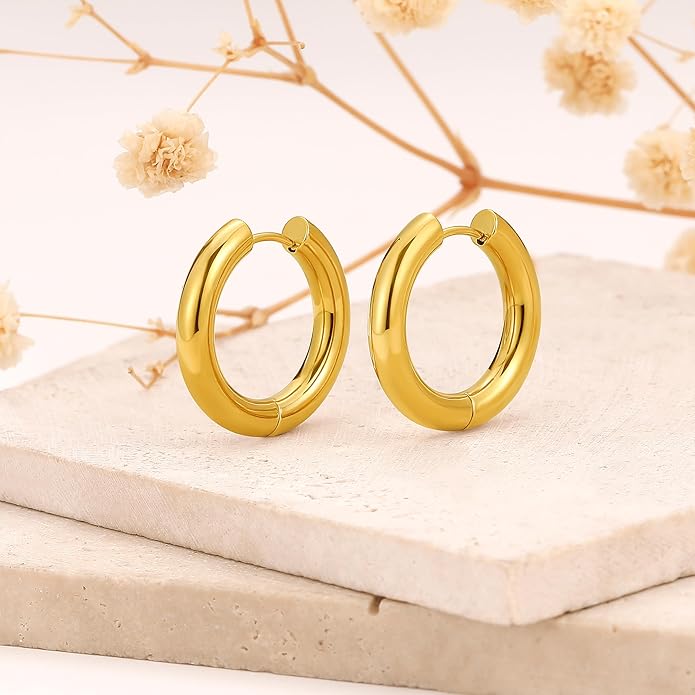8YEARS Chunky Gold Hoop Earring for Women, 18K Gold Plated Lightweight Thick Hoops, Hypoallergenic Trendy Jewelry for Gift