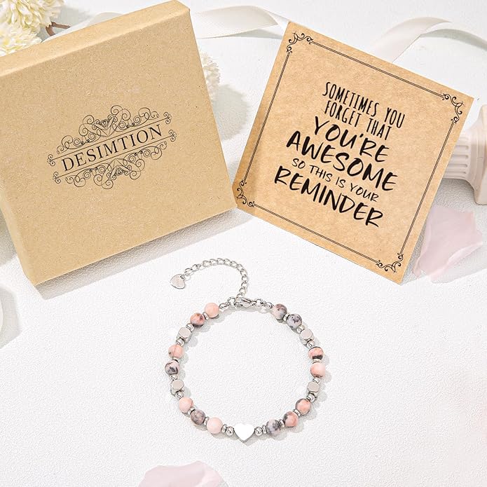 Desimtion Healing Natural Stone Bracelets for Women Girls, Sometimes You Forget You're Awesome -Christmas Gifts for Women Teen Girls, Best Friend Birthday Gifts for Women Friendship Bracelets