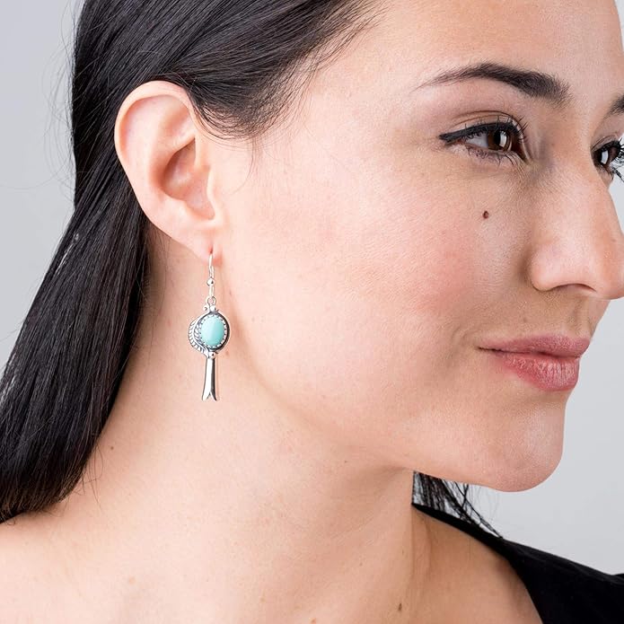 American West Jewelry Sterling Silver Women’s Drop & Dangle Earrings Leaf and Squash Blossom Design Choice of Gemstone