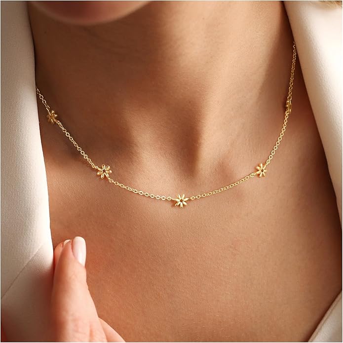 Yoosteel Dainty Gold-plated Clover Pearl Heart Butterfly Star flower Choker Necklace for Women - 14K Gold Plated Cubic Zirconia Pendant Station Necklaces for Women Teens Trendy Prom Jewelry Gifts
