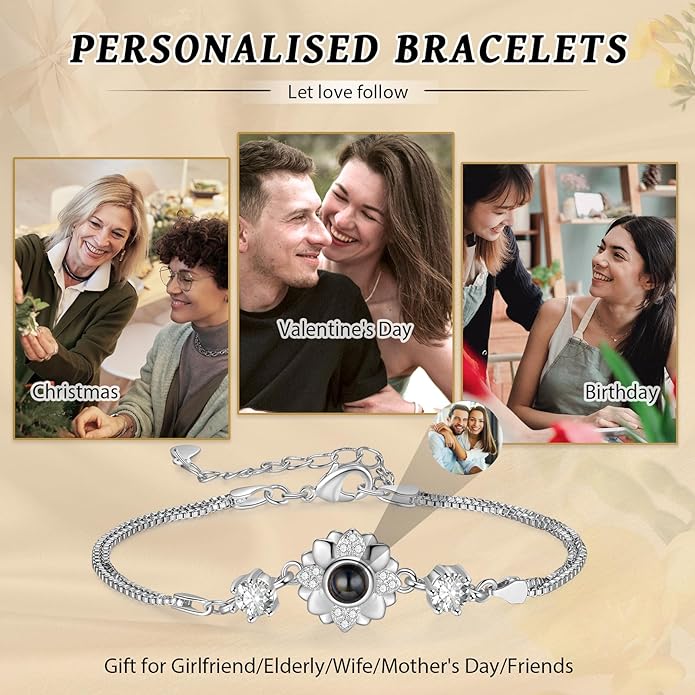 ROSI Personalized Bracelets with Picture Inside, Custom Projection Bracelets with Photos, Picture Bracelet Personalized Photo Gifts, Memorial Gifts for Women Mom Family Couple Girl