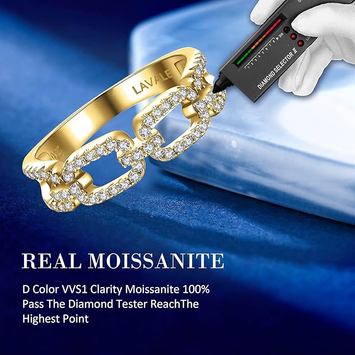 LAVALE Moissanite Wedding Band for Women,Twist Link D Color VVS1 Lab Created Diamond Rings,Half Eternity Stackable Band Ring,S925 Sterling Silver Chain Link Ring