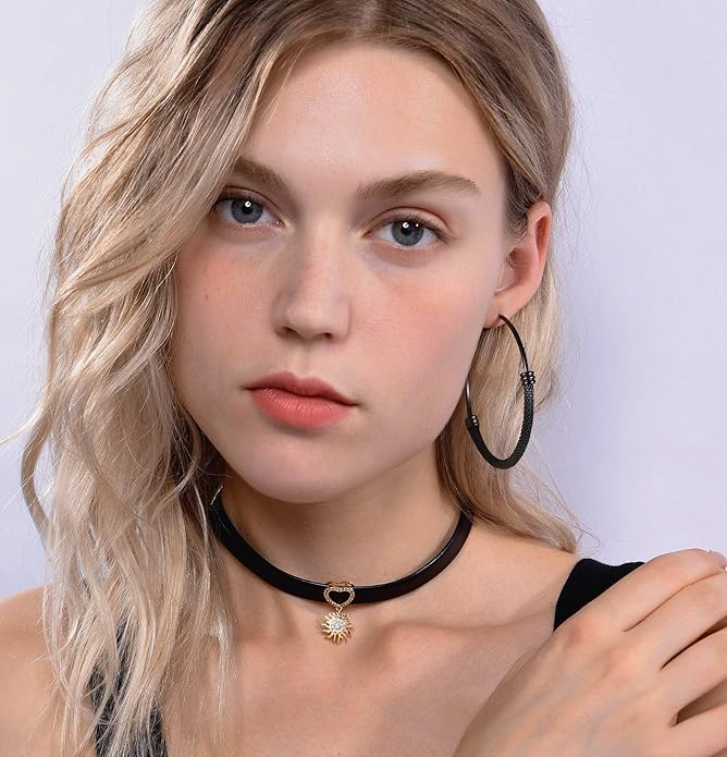 PROSTEEL 30/40/60/80/100mm Chunky Hoop Earrings For Women Gold Plated/Black Stainless Steel Hoops Earrings Statement Jewelry