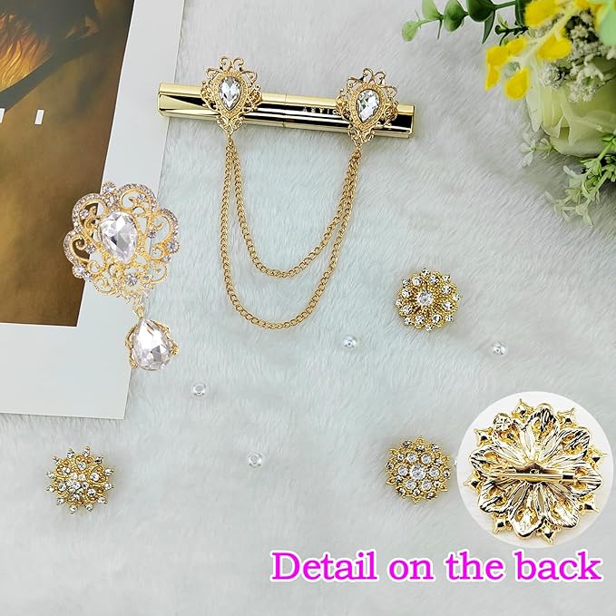 Yhsheen Gold Rhinestone Brooches Pin Kits Crystal Pearl Brooches for Bouquets for Wedding Decoration Accessories Jewelry Making Crafts(Gold-14PCS)-B