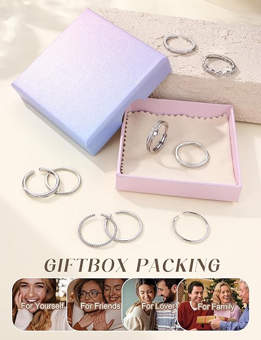 Thunaraz Gold Stackable Rings for Women Non Tarnish Open Adjustable 14K Gold Plated Rings Trendy Stack Cubic Zirconia Thin Thumb Ring Set Minimalist Dainty Statement Band Ring