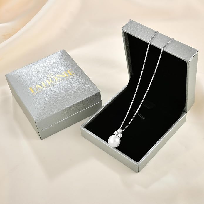 Fahonie Freshwater Pearl Necklaces for Women 925 Sterling Silver Single Pearl Pendant With 3 Birthstone Elegant Jewelry Gifts for Anniversary Mothers Day Christmas Gifts for Wife