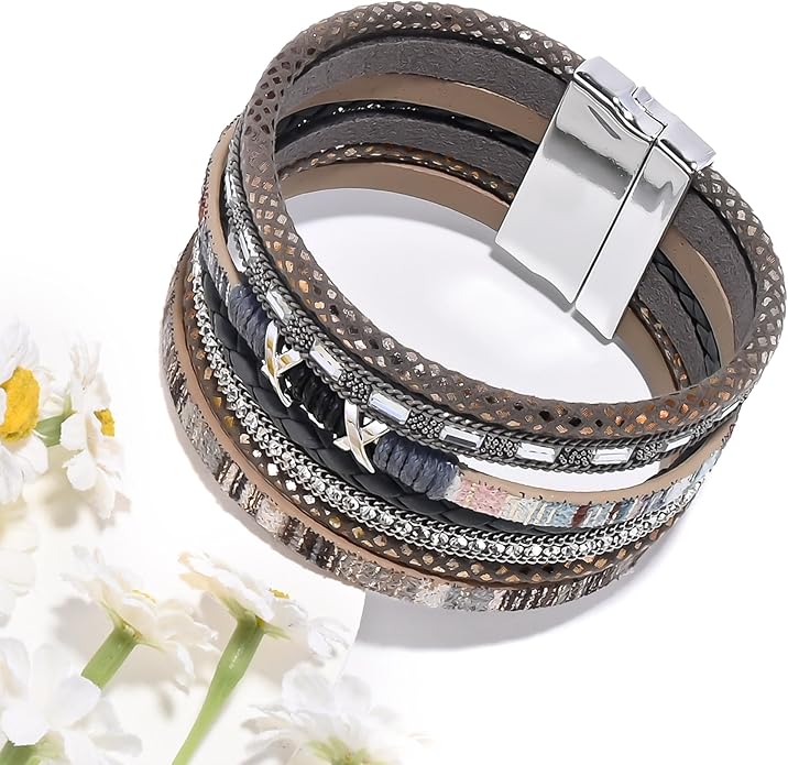 VIBILIA Boho Leather Wrap Bracelets for Women Multi-Layer Bracelets with Strong Clasp Jewelry for Women