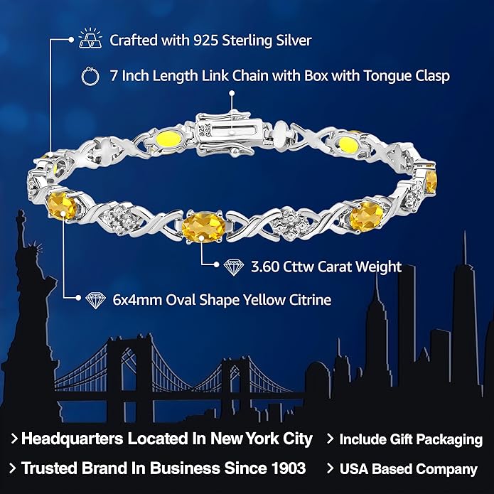 Gem Stone King 2-4 Cttw Infinity Link Gemstone Birthstone Tennis Bracelet for Women | 925 Sterling Silver | Oval 6X4MM | 7 Inch with Secure Clasp | Fine Jewelry for Her Mom Wife Anniversary