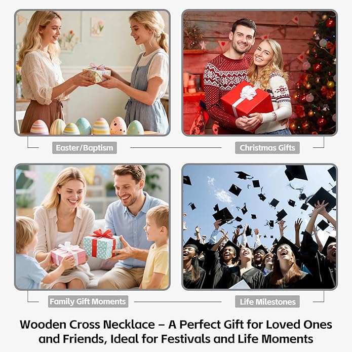 OOTDSE Wooden Cross Necklace for Men and Women 304L Stainless Steel Durable Snag-Free Box Chain with Reinforced Clasp Christian Gift for Dad/Son/Husband/Loves/Friends on Easter/Birthday/Father's Day