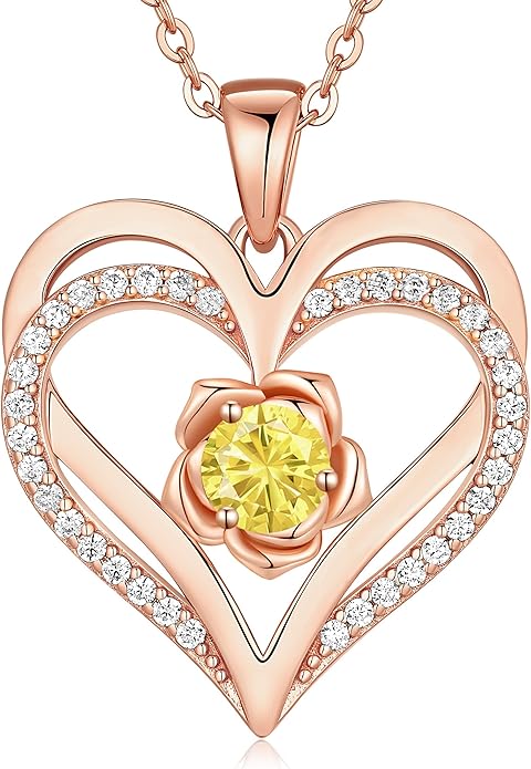 CDE Christmas Gifts for Women S925 Silver Rose Gold Heart Birthstone Necklaces for Women，Ideal Anniversary or Birthday Jewelry Gifts for Wife Girlfriend Her