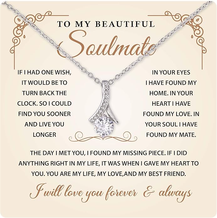 To My Beautiful Soulmate Necklace Romantic Gift for Girlfriend Wife With Message Card & Gift Box, Perfect for Anniversary Birthday Christmas or Valentine’s Day