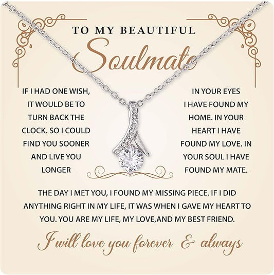 To My Beautiful Soulmate Necklace Romantic Gift for Girlfriend Wife With Message Card & Gift Box, Perfect for Anniversary Birthday Christmas or Valentine’s Day
