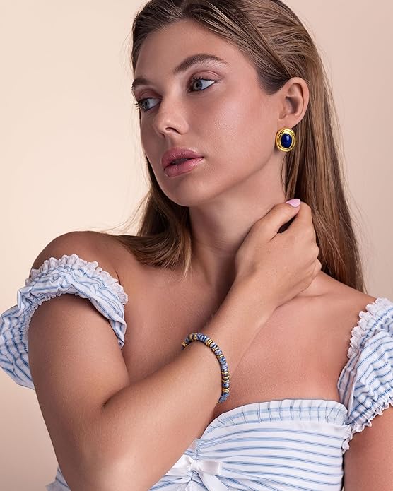 Colorful 18K Gold Plated Bracelets for Women, Stack Bangle Beaded Stone Jewelry Accessories Set for Woman, Trendy Fashion Jewelry Gifts
