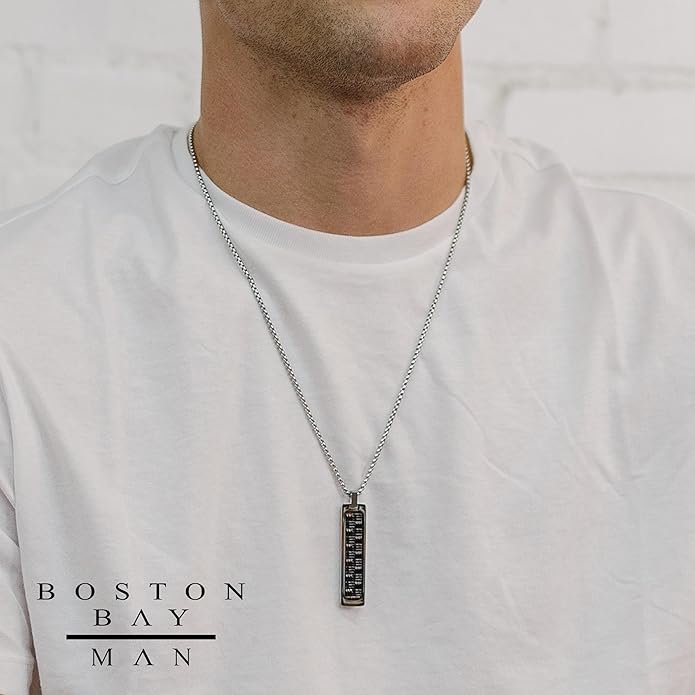 Boston Bay Men’s Black Dog Tag Necklace, 316L Stainless Steel Pendant with 24 Inch Fine Cuban Curb Link Chain