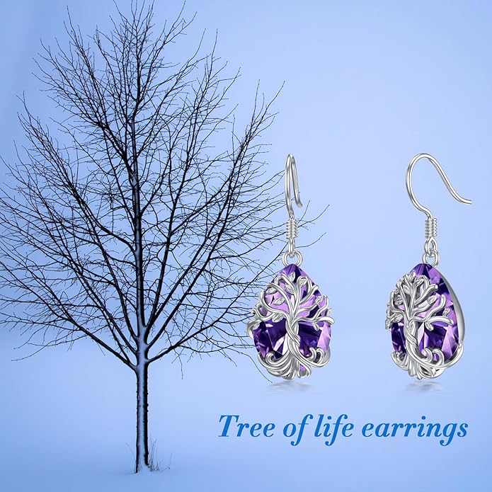 TOUPOP Tree of Life Earrings 925 Sterling Silver Family Tree Dangle Drop Earrings Crystal Jewelry Birthday Christmas Gifts for Women Her